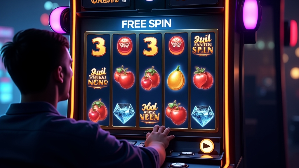 Dreißig Freispiele an einem leuchtenden Slot in dunkler Casino-Atmosphäre