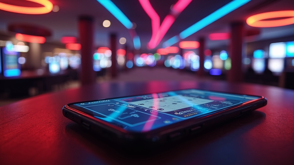 Mobile App mit Lobby, Login und Live-Bereich auf dunklem Casinotisch
