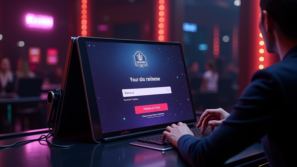 Spieler gibt Bonuscode an dunklem Casino-Terminal ein